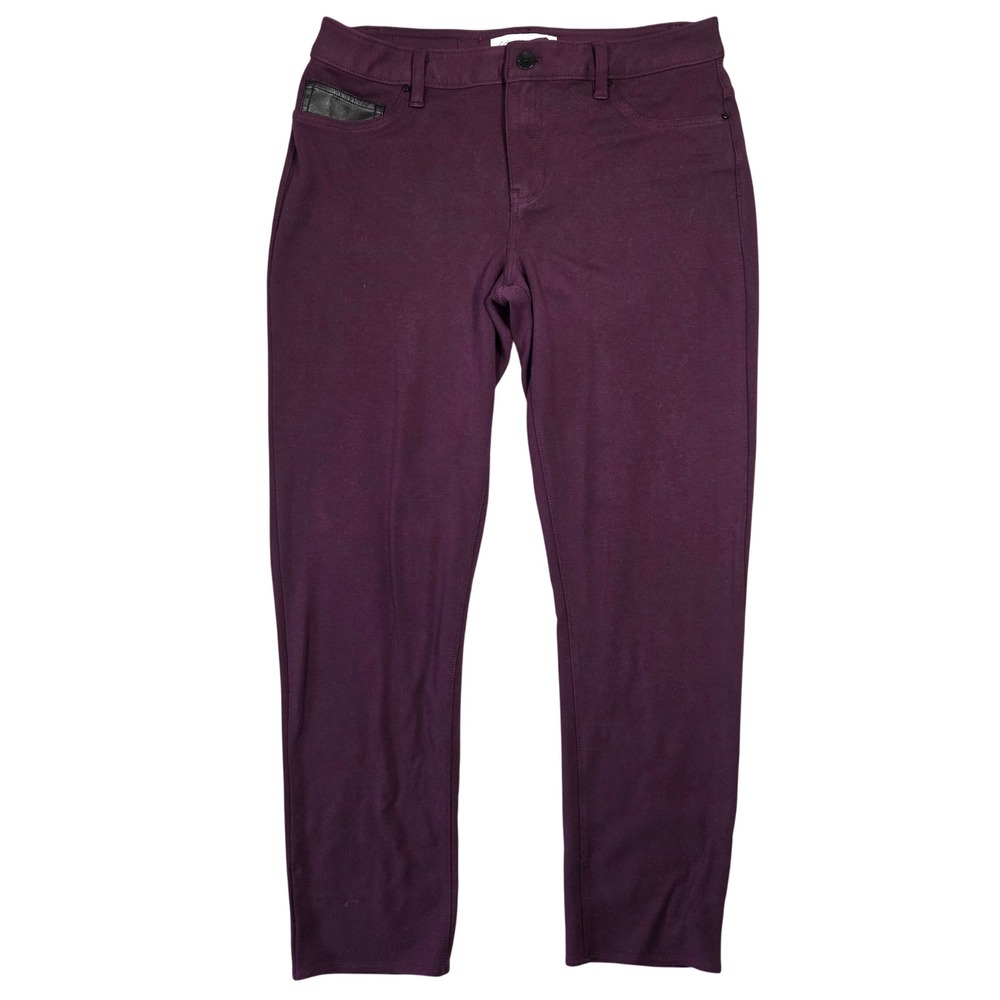Calvin Klein Plum Purple Skinny Ponte Pants Faux‎ Leather Trim 14 Womens Career